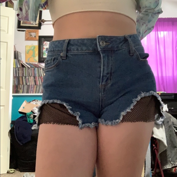 high rise fishnet shorts